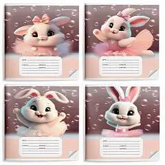 Тетрадь 12л КОСАЯ ЛИНИЯ "ЗАЙКИ ТАНЦОРЫ" мел. карт., ВД-лак, фото №1