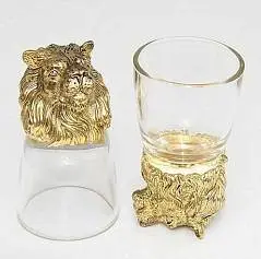 Набор из 2 стопок-перевертышей "Лев", 24K Goldplated  (50мл/стоп, фото №1