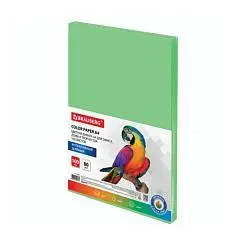 Бумага цветная BRAUBERG, А4, 80 г/м2, 100л, интенсив, зеленая, фото №1