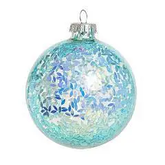 Шар "Ледяная фантазия" с голубыми лепестками (стекло) 8 см, фото №1
