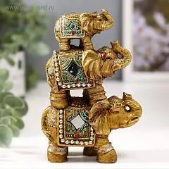 Фигурка 3 слона с бисером на попоне зеркальные вставки полистоун, фото №1