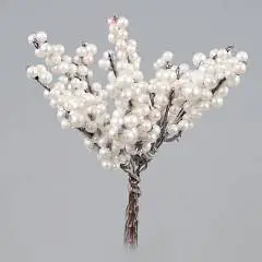 Набор веток с ягодами на вставках 6шт., L16см, белый, фото №1