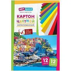 Картон цветной А4 12л. 12цв., немелованный, в папке, фото №1