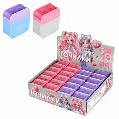 Точилка "ФЕШН" 2отв, с контейнером, ассорти, фото №1