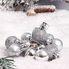 Набор шаров 2,5см 12шт пластик ЛЬДИНКА  серебро пакет, фото №1