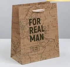 Сумка подарочная "For real men" крафт 18 х 23 х 10 см, фото №1