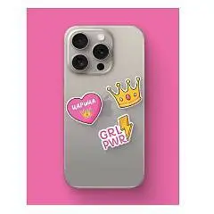 Наклейки 3D д/телефона GRL PWR набор 3шт, фото №1