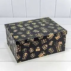 Коробка подарочная "Подарки " на черном 28*21*12,3 см 10-7, фото №1