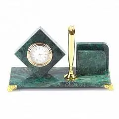 Мини-набор камень "Куб" змеевик часы/ручка/визитница, фото №1