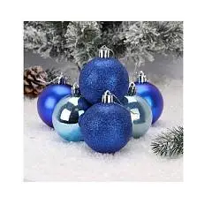 Набор шаров 6см 6шт пластик ЛЬДИНКА  синий пакет, фото №1