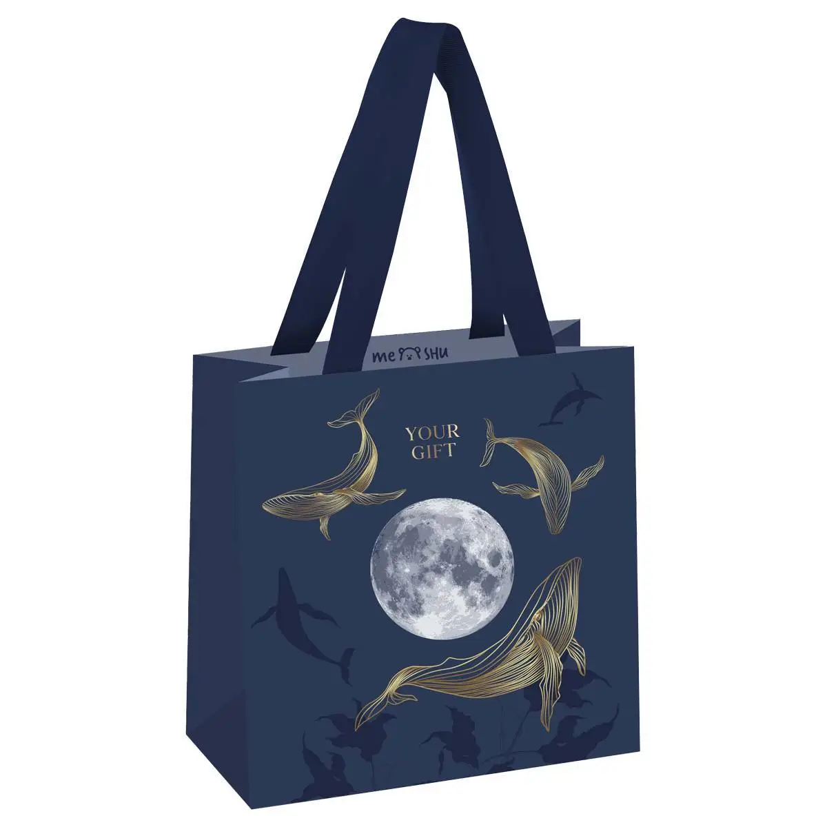Сумка подарочная "Мир китов" фольга 20*20*10см, фото №1