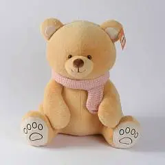 Игрушка мягкая Мишка гладкий с шарфом бежевый 40см, фото №1