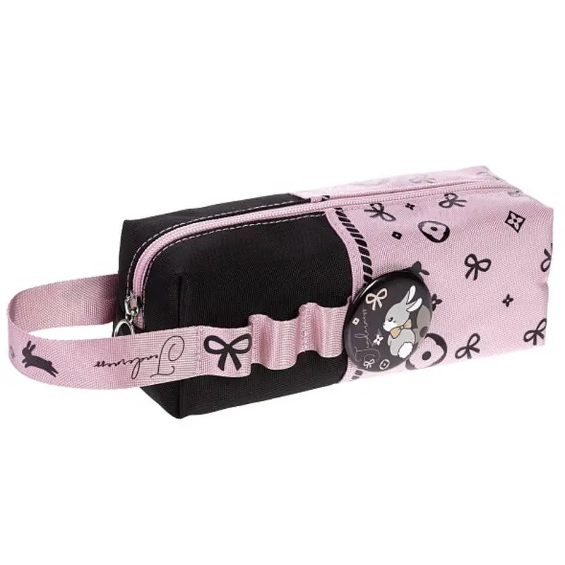 Пенал на молнии мягкий "Кокетка " розов/черн, фото №1