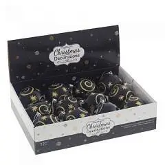 Шар елочный пластик 8 см черн/золото, фото №1