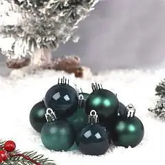 Набор шаров 4см 9шт пластик ЛЬДИНКА т-зеленый коробка, фото №1