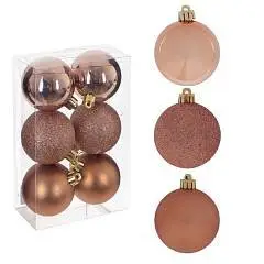 Набор шаров елочных пластик 6 шт 6см бежевый, фото №1