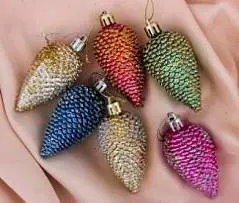 Набор украшений "Шишки"  6 шт  3,5*6,5 см разноцветные, фото №1