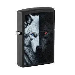 Зажигалка ZIPPO Classic Two Wolves Black Matte, фото №1