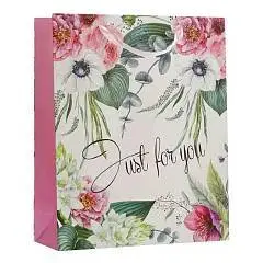 Сумка подарочная "Just for you" глиттер, серый 26х32х10см, фото №1