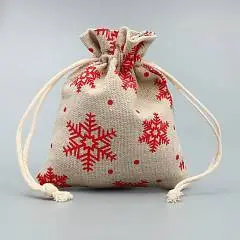 Мешочек подарочный холща «Новогодние ожидания», снежинки красные, фото №1