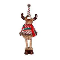НГ фигура c выдвижн.ногами "Новогодний олень в свитере"65-80см, фото №1