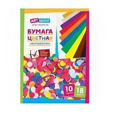 Бумага цветная А4 18л 10цв мел +зол Тукан скоба Юнландия, фото №1