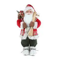 Дед Мороз в красной шубе, с лыжами, 60 см, фото №1