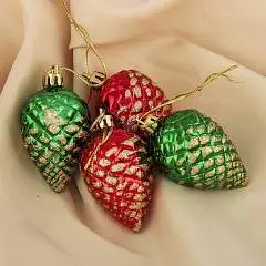 Набор украшений "Шишка с золотинкой" 4шт 5х4 см красный, зелёный, фото №1