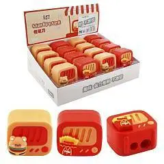 Точилка пластиковая "Фастфуд" 2 отв, контейнер, ассорти, фото №1