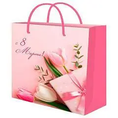 Сумка подарочная "Весенние тюльпаны" 8 марта 18х23x8 см, фото №1