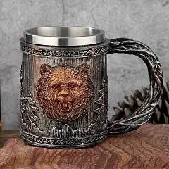 Кружка "Медведь" нерж сталь/искусственный камень 430мл, фото №1