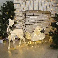 Светодиод.фигура«Олень с санями»,олень56х76х15см,сани58х32х22см,, фото №1