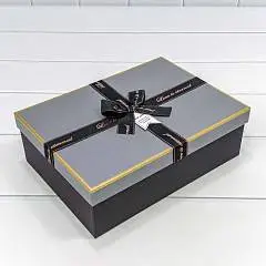Коробка подарочная Серо-Черная черная лента 29*21*9,5 см 3-3, фото №1