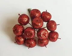 Набор яблок с глиттером на вставках 12шт., D2,2xL10,5см, красный, фото №1