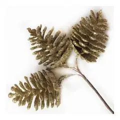 Набор шишек с глиттером на вставках 3шт., D6xL13см, золотой, фото №1