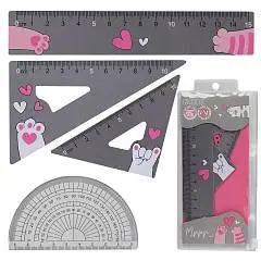 Набор чертежный Cats&Heart  4пр линейка 15см+2 треуг+трансп, фото №1