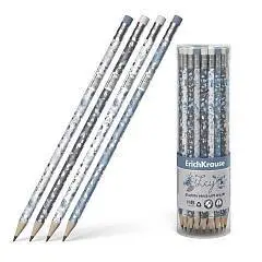 Карандаш чернографитный EK "FrozenBeauty" HB, трехгранный, ластик, фото №1