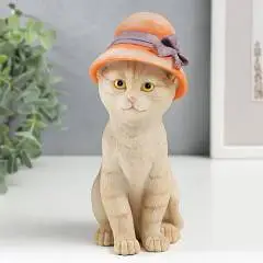 Сувенир полистоун "Кошечка в дамской шляпке"16,5х7,5х10см, фото №1