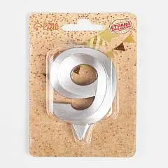 Свеча в торт «Цифра 9», серебряная, 6.5 см, фото №1