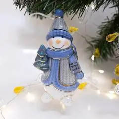 Игрушка фарфор "Снеговик с елочкой", фото №1