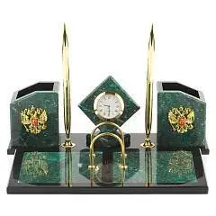 Набор наст. камень Куб герб/часы змеевик, фото №1