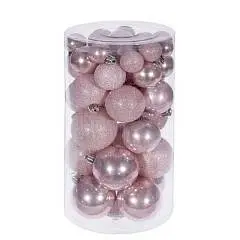 Набор шаров елочных 40 шт D6/5/4/3 см пластик розов, фото №1