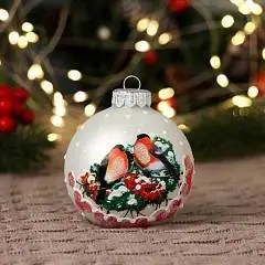 Шар "Зимние птицы 2", 80 мм., в подарочной упаковке, фото №1