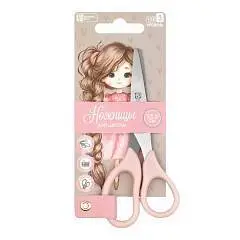 Ножницы детские "ДЕВОЧКА С КОСОЙ" бежевый, розовый, 13,5см, фото №1