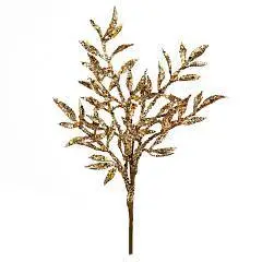 Ветка с листьями с глиттером, 26см, золотой, фото №1