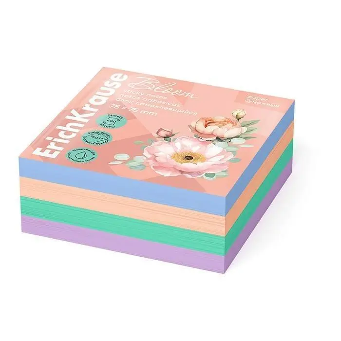 Блок для записи EK Pastel Bloom, 75х75 мм, 400л, микс, фото №1