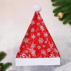 Колпак новогодний Белые снежинки 28х40 см, красный, фото №1