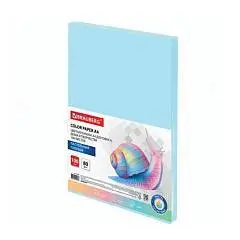 Бумага цветная BRAUBERG, А4, 80 г/м2, 100л, пастель, голубая, фото №1