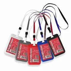 Бейдж вертикальный с лентой  EK слайдер, 54х85 мм, ассорти, фото №1