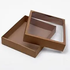 Коробка сборная без печати крышка-дно бурая с окном 37 х 32 х 7, фото №1